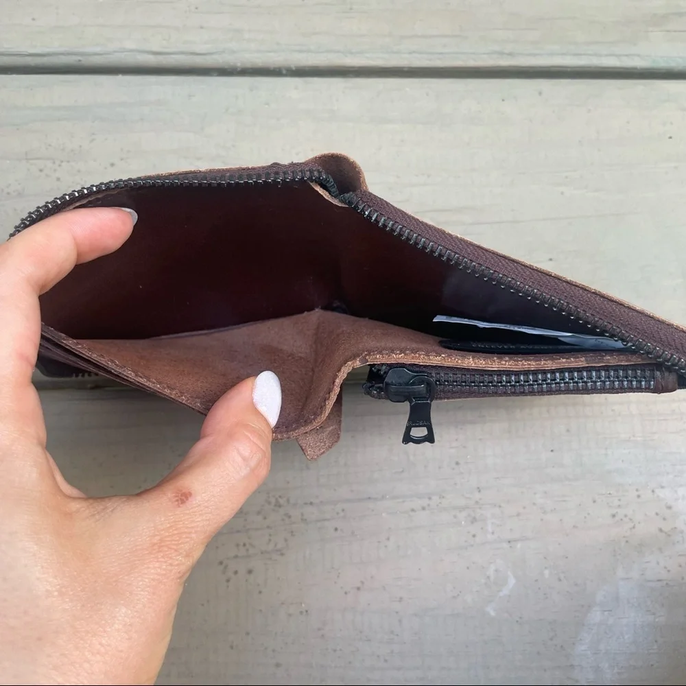 Rudsak brown cowhide leather zip around wallet